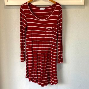 Burgundy striped scoopneck jersey knit dress